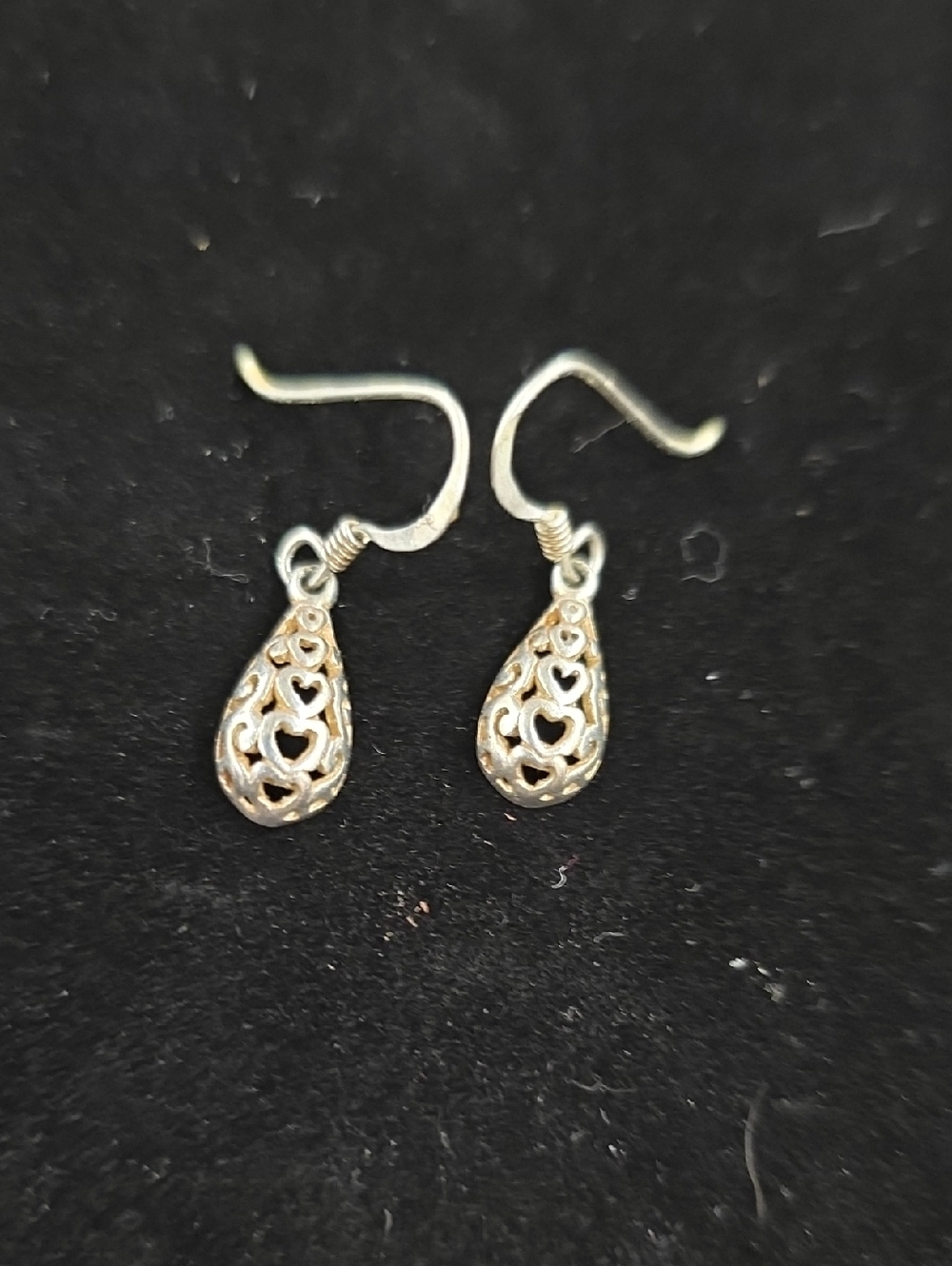 Sterling Silver Heart Filigree Teardrop Earrings